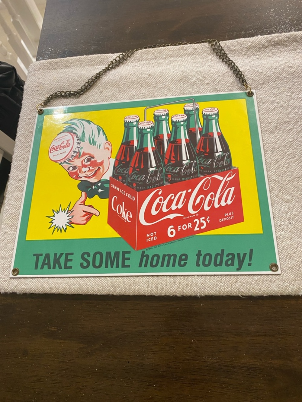 Coca Cola Vintage Style Teal Yellow Red Wall Sign